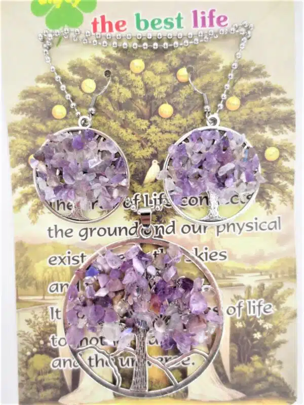 Tree of Life Necklace + earring set amethyst