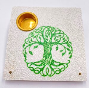 Tree of Life square incense holder white