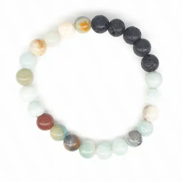 Wholesale - 8mm Amazonite bracelet with Lava stone and gift box