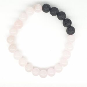 Wholesale - 8mm bracelet Rose Quartz with Lava stone and gift box