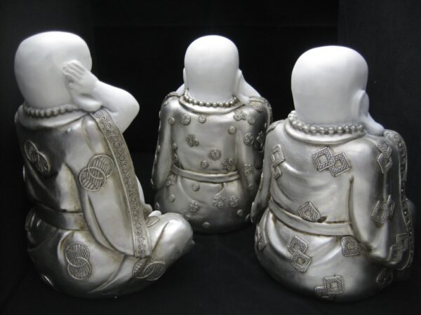 Wholesale - Hear, see, silence laughing Buddha Set Large White/Silver