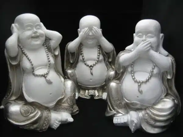 Wholesale - Hear, see, silence laughing Buddha Set Large White/Silver