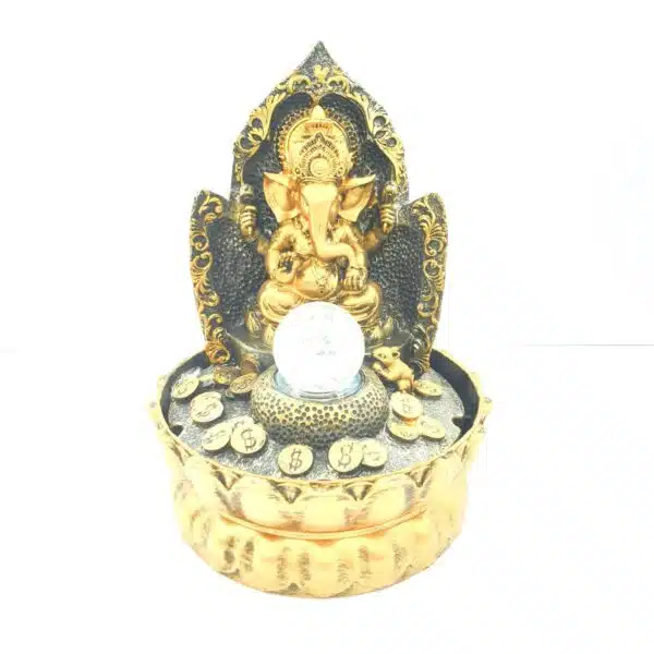 Wholesale - Meditation Led Lighting Ganesha in Rat and Coins Gold Fountain Small