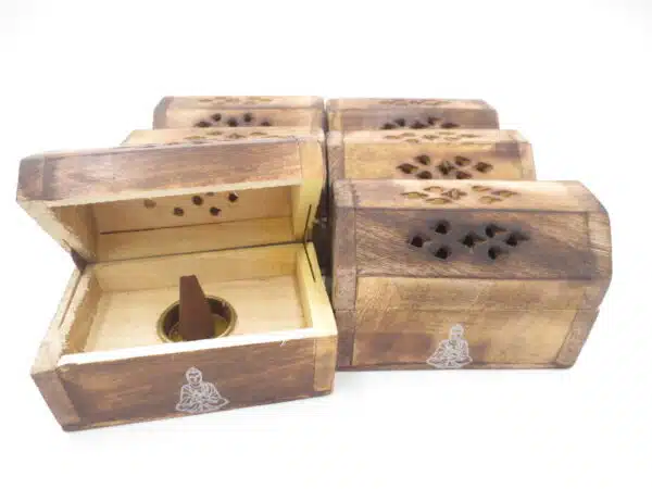 Wooden Incense Cone Box Antique Buddha (6 pcs)