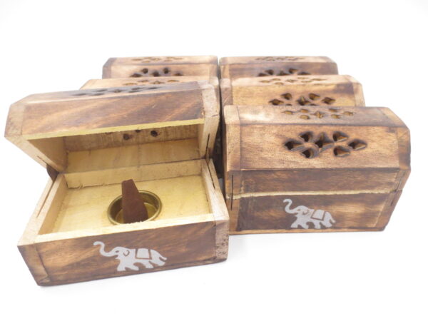 Wooden Incense Cone Box Antique Elephant (6 pcs)