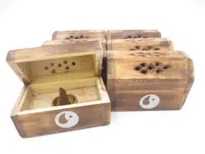 Wooden Incense Cone Box Antique Yin Yang (6 pcs)