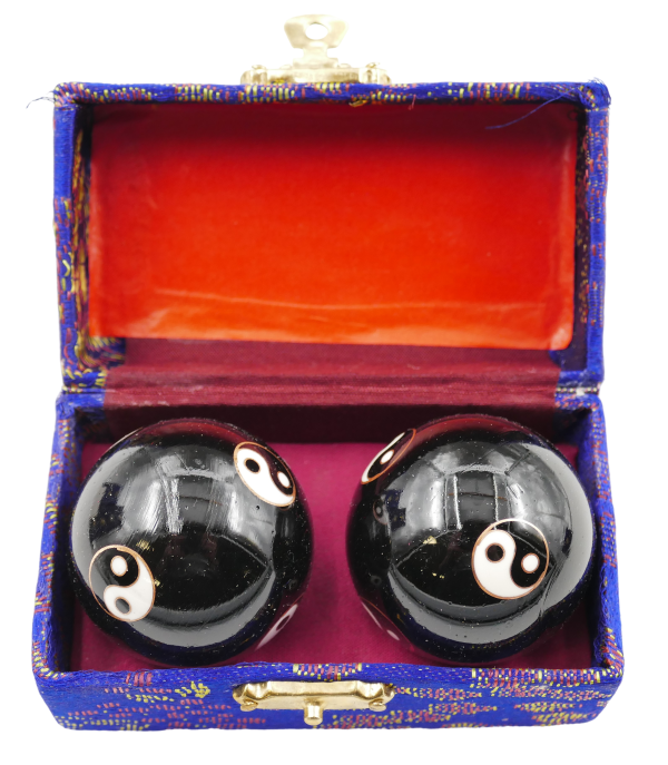 Black Meridian Balls with 6 Ying Yang symbols - 4 cm