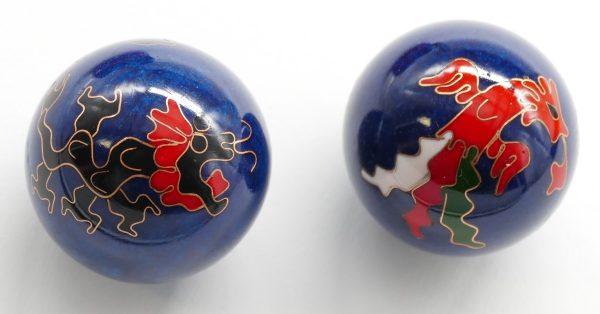 Blue Meridian Balls with 6 Yin Yang Symbols - 3.5cm