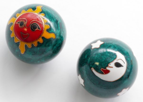 Green Meridian Balls with the Sun and Moon - 3.5cm