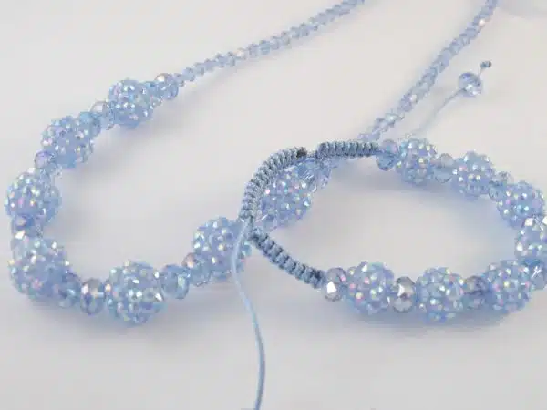 Imitation Shamballa bracelet & necklace set blue