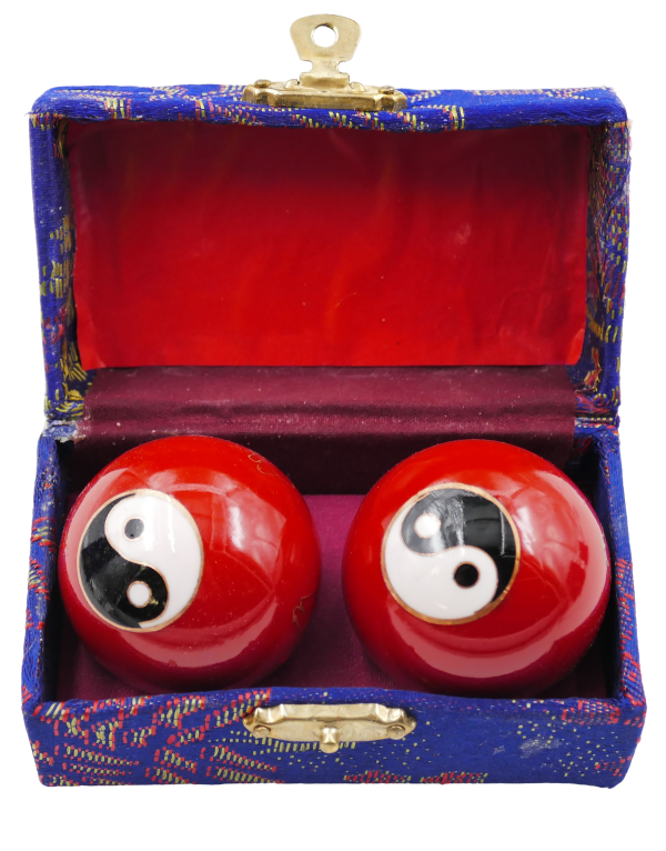 Red Meridian Balls with 6 Yin Yang Symbols - 3.5cm