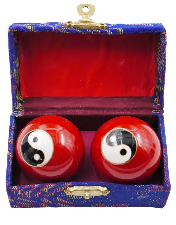 Red Meridian Balls with Double Yin Yang - 3.5cm