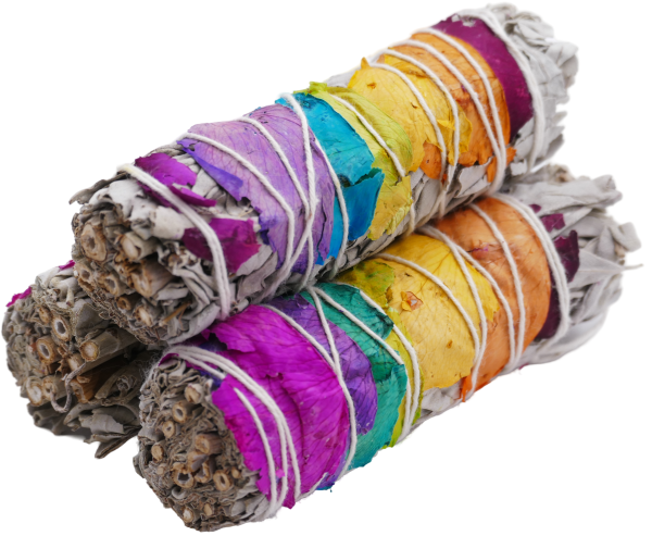 Wholesale - White Sage & 7 Color Rose petals Smudge 12cm (3 x 20-30 grams)