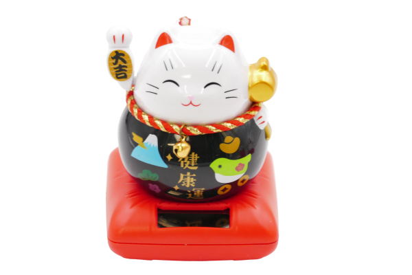 Lucky Cat Solar Light with Waving Right Arm - Black