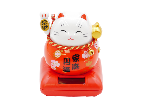 Lucky Cat Solar Light with Waving Right Arm - Red