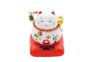 Lucky Cat Solar Light with Waving Right Arm - White