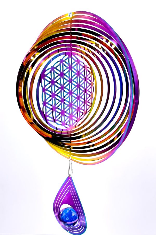 Medium Cosmo Windspinner Flower of Life - Rainbow Drop