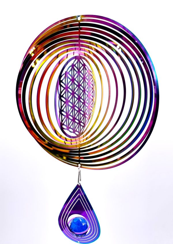 Medium Cosmo Windspinner Flower of Life - Rainbow Drop