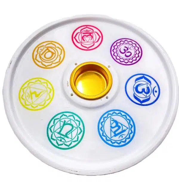 7 chakra round incense holder white