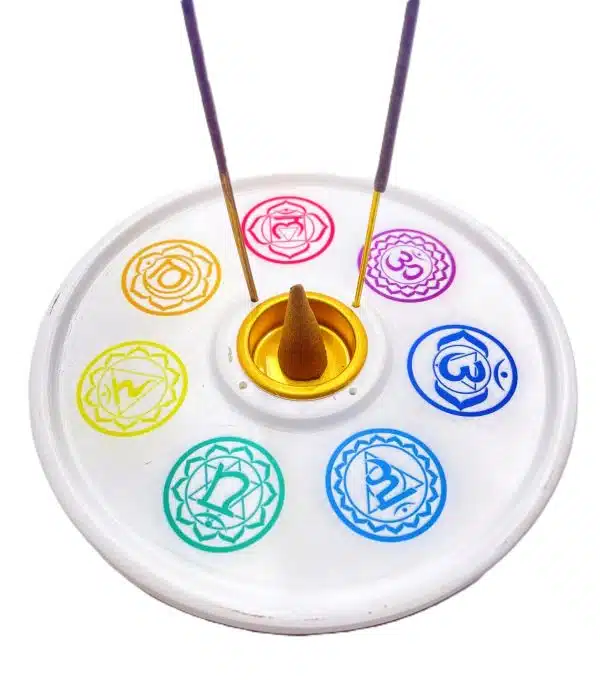 7 chakra round incense holder white