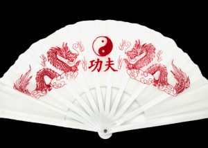 Chinese Fan White with Dragons and Yin Yang