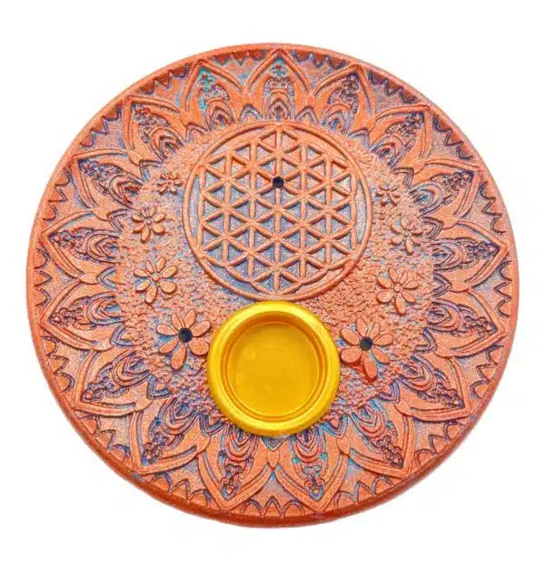 Flower of Life incense holder round bronze