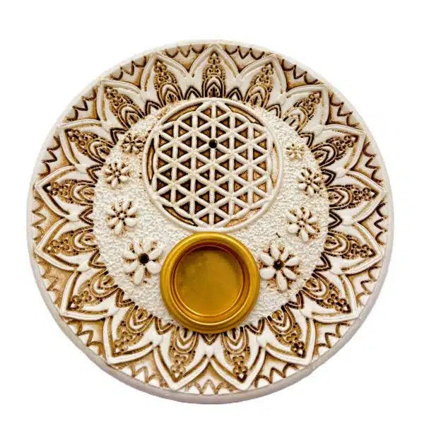 Flower of Life incense holder round white