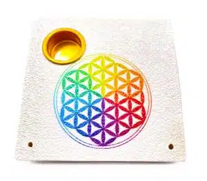 Flower of Life square incense holder white