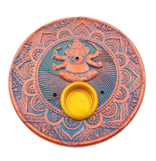 Ganesh incense holder round bronze