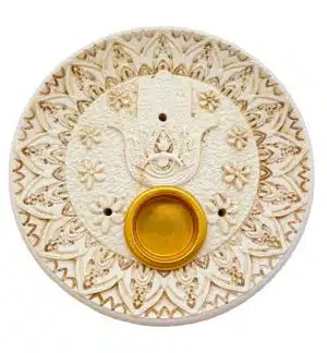 Hamsa Hand incense holder round white