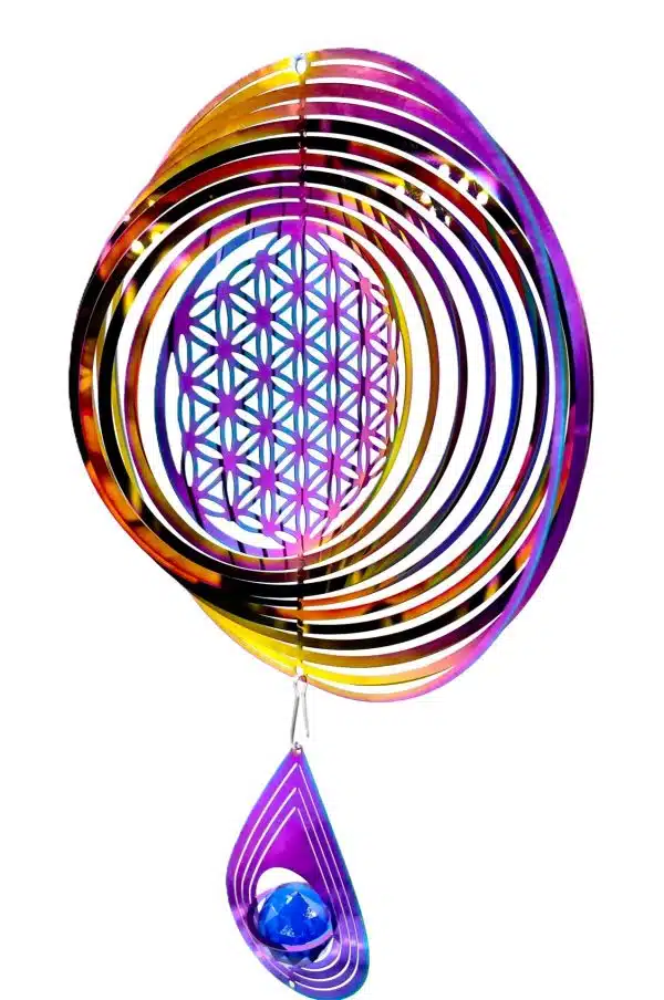 Medium Cosmo Windspinner Flower of Life - Rainbow Drop