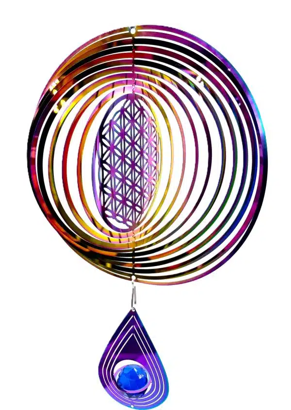 Medium Cosmo Windspinner Flower of Life - Rainbow Drop