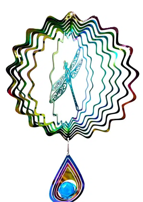 Middle Cosmo Wind Spinner Dragonfly - Rainbow Drop