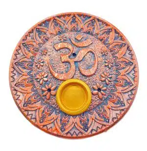 Ohm incense holder round bronze