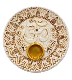 Ohm incense holder round white