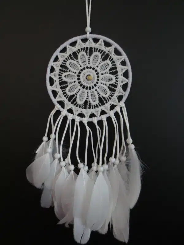 15cm Crochet Dreamcatcher White with Goose Feathers