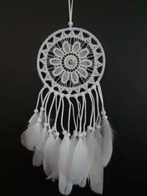 15cm Dreamcatcher white with goose feathers