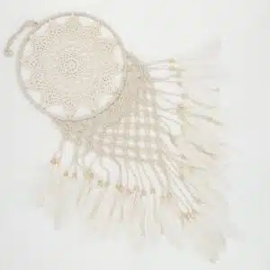 25 cm round Dreamcatchers Cream Crocheted with Goose Feathers