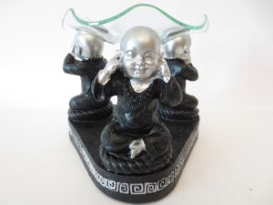 3 monk, hear, see,zilver/zwartbe silenct oil burner