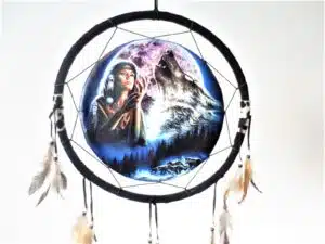 40cm Dreamcatcher Indian woman with wolf II