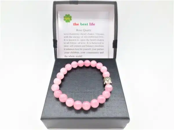 8mm bracelet Rose quartz Buddha with gift-box