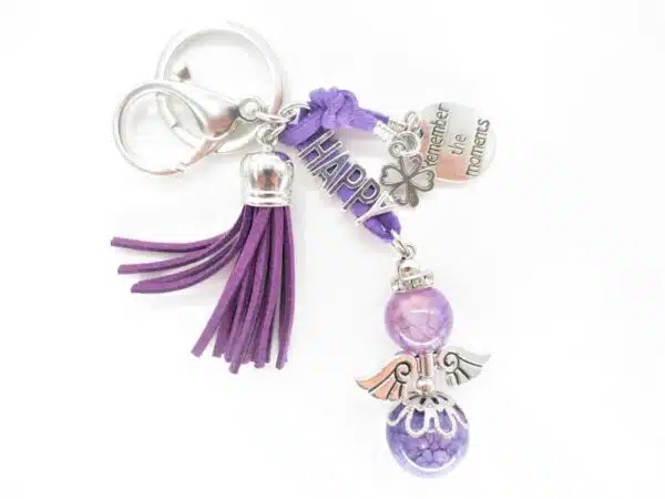 Angel gemstone keychain purple Agate 'happy'