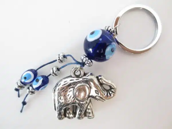 Blue Evil Eye Keychain with Elephant Set of 6