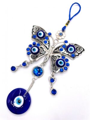 Blue Evil Eye Pendant Butterfly Large