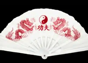 Chinese Fan White with Dragons and Yin Yang