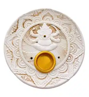 Ganesh incense holder round white