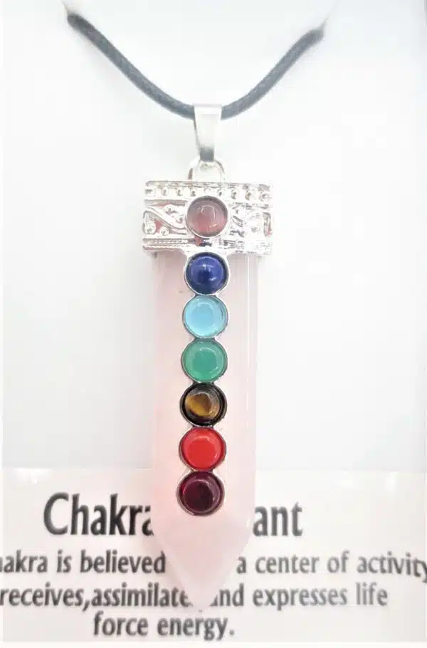 Gemstone Roseqartz 7 Chakra Pendant Necklace