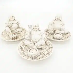 Happy Buddha Set of 3 Incense Holders white