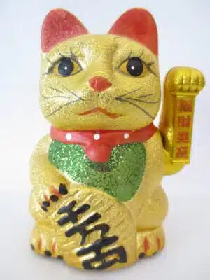 Lucky Cat glitter gold with moveable arm small