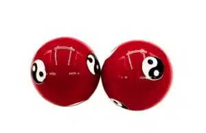 Red Meridian Balls with 6 Yin Yang Symbols - 3.5cm